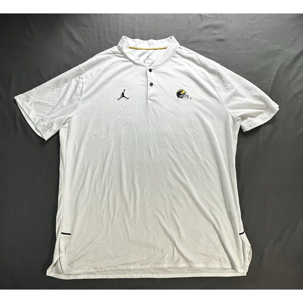 Jordan Michigan Wolverines Polo Mens XL White Jumpman NCAA Football Dri Fit